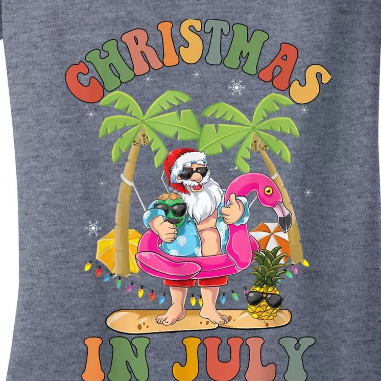 Christmas In July Shirt Funny Santa Summer Beach Vacation Women's V-Neck T-Shirt