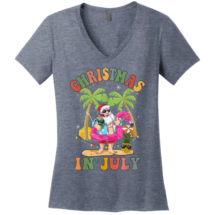 Christmas In July Shirt Funny Santa Summer Beach Vacation Women's V-Neck T-Shirt