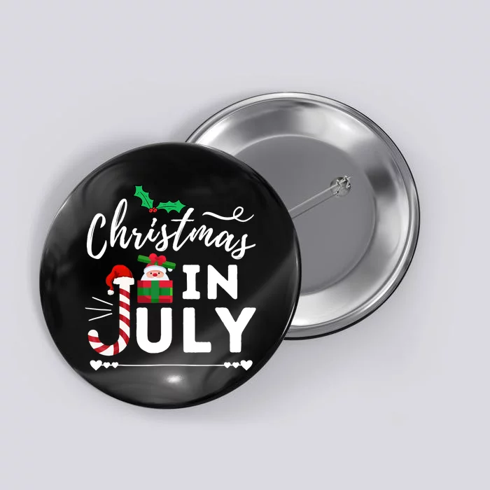 Christmas In July Beach Summer Santa Hat Gift Hawaiian 2021 Button