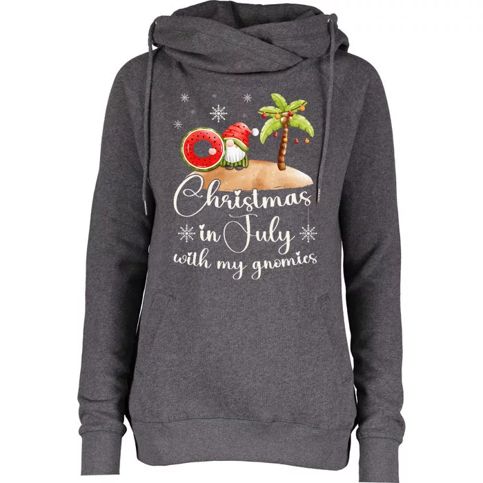 Chrismas in July gnome on beach in summer Womens Funnel Neck Pullover Hood