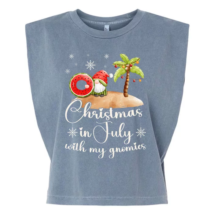 Chrismas in July gnome on beach in summer Garment-Dyed Women's Muscle Tee