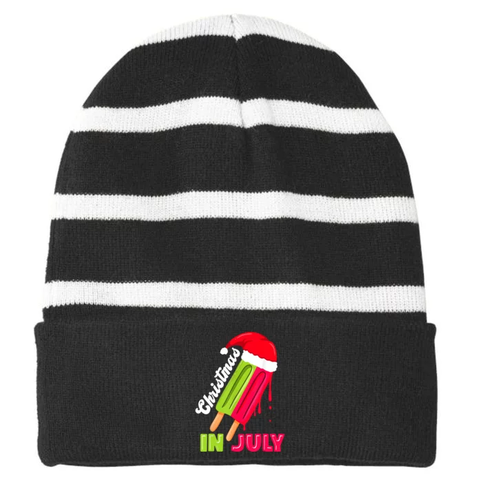 Christmas In July Watermelon Ice Pops Fun Christmas In July Striped Beanie with Solid Band