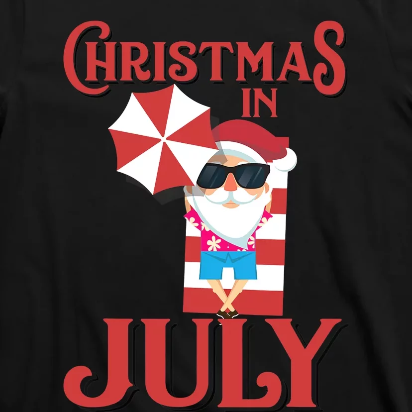 Christmas In July | Cute Beach Santa Claus Gift T-Shirt