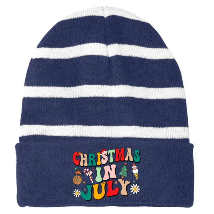 Christmas In July Shirts Groovy Xmas Summer Men Women Kids Striped Beanie with Solid Band