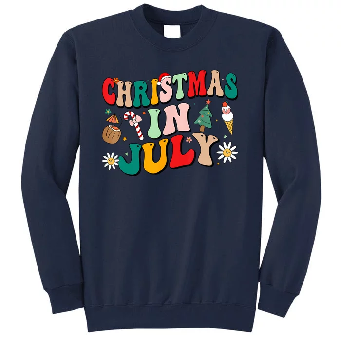 Christmas In July Shirts Groovy Xmas Summer Men Women Kids Tall Sweatshirt