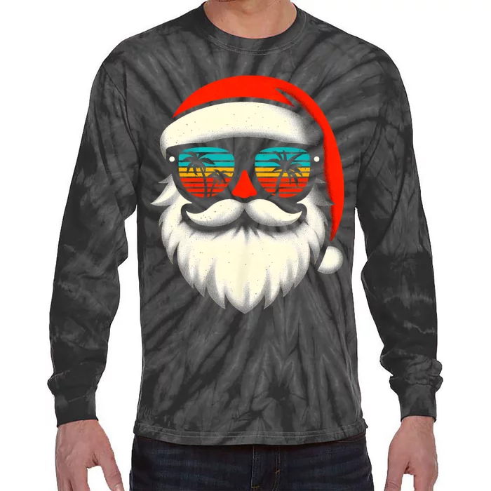 Christmas In July Santa Hat Sunglasses Beach Summer Vacation Tie-Dye Long Sleeve Shirt