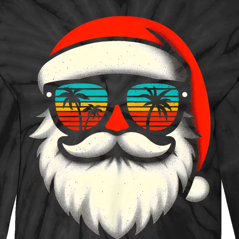 Christmas In July Santa Hat Sunglasses Beach Summer Vacation Tie-Dye Long Sleeve Shirt