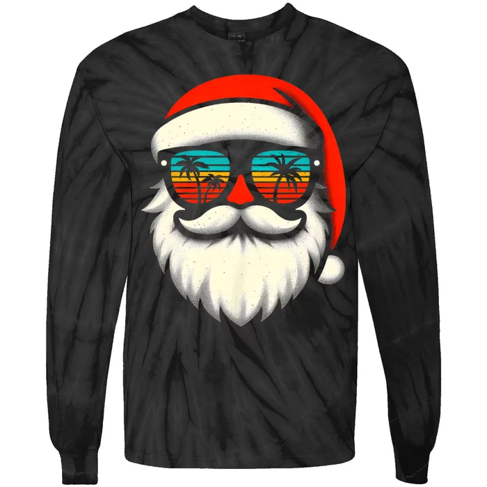 Christmas In July Santa Hat Sunglasses Beach Summer Vacation Tie-Dye Long Sleeve Shirt