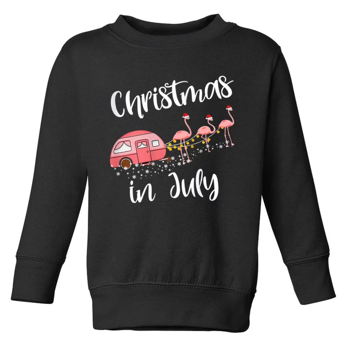 Christmas In July Funny Flamingo Pink Retro Camping Car Toddler Sweatshirt