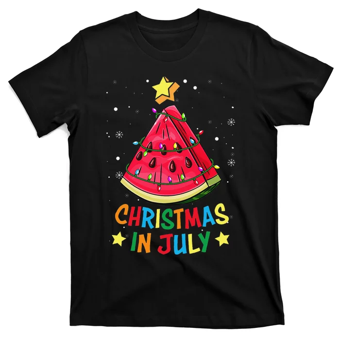 Christmas In July Watermelon Christmas Tree Summer Vacation T-Shirt