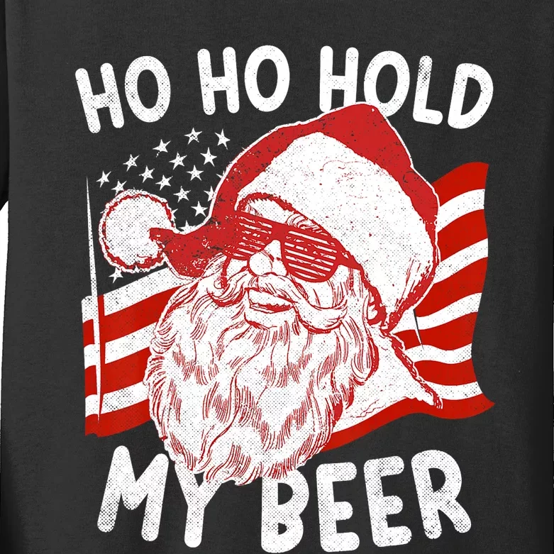 Christmas In July Santa Ho Ho Hold My Beer Kids Long Sleeve Shirt