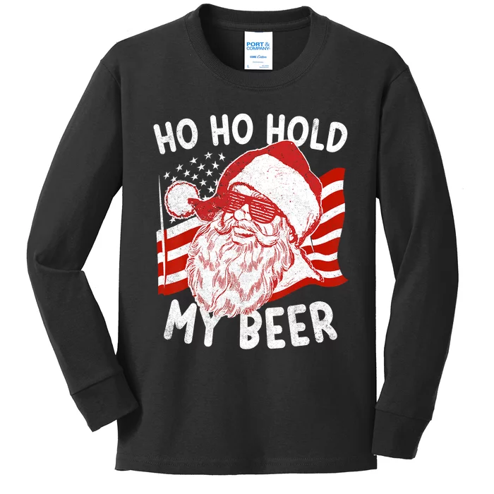 Christmas In July Santa Ho Ho Hold My Beer Kids Long Sleeve Shirt