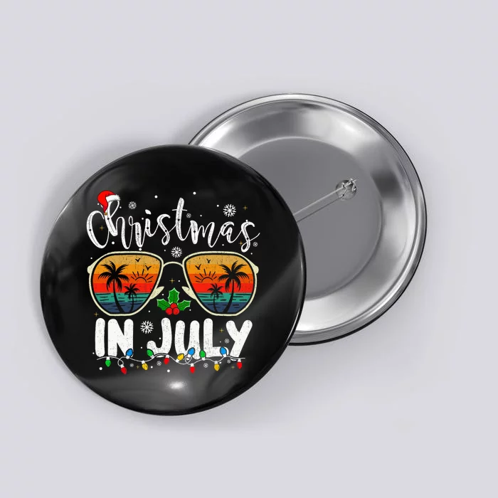 Christmas In July Santa Hat Sunglasses Summer Vacation Beach Button