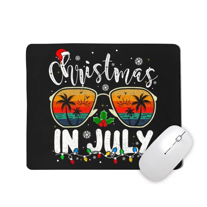 Christmas In July Santa Hat Sunglasses Summer Vacation Beach Mousepad