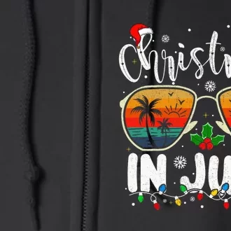 Christmas In July Santa Hat Sunglasses Summer Vacation Beach Full Zip Hoodie