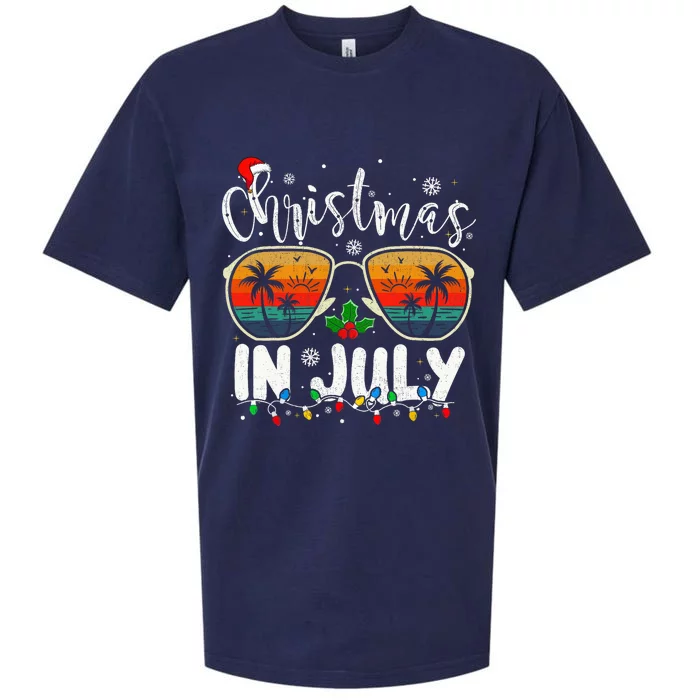 Christmas In July Santa Hat Sunglasses Summer Vacation Beach Sueded Cloud Jersey T-Shirt