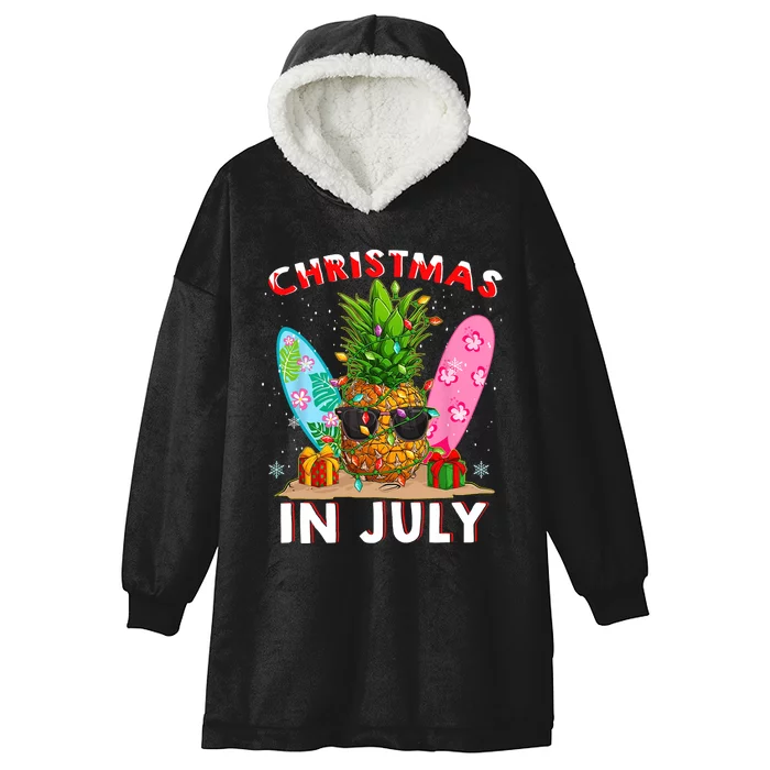 Christmas In July Pineapple Surf Santa Summer Tree Hooded Wearable Blanket