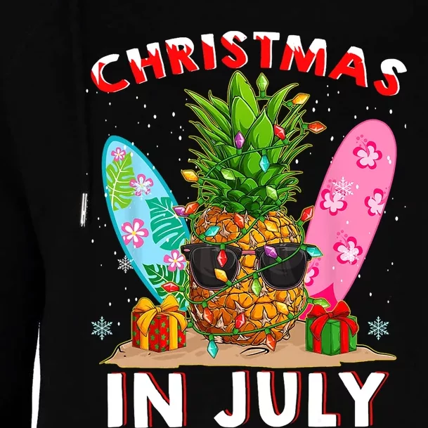 Christmas In July Pineapple Surf Santa Summer Tree Womens Funnel Neck Pullover Hood