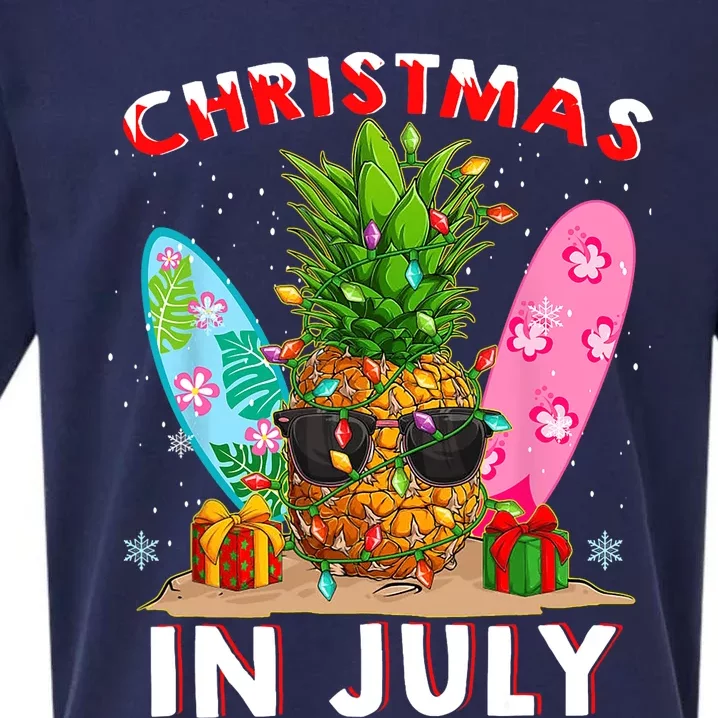 Christmas In July Pineapple Surf Santa Summer Tree Sueded Cloud Jersey T-Shirt