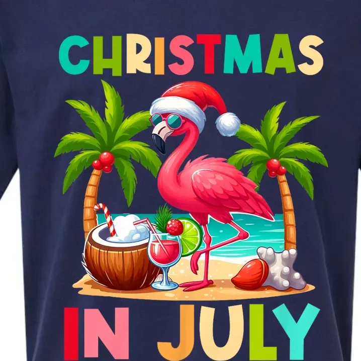 Christmas In July Tropical Pink Flamingo Beach Summer Sueded Cloud Jersey T-Shirt