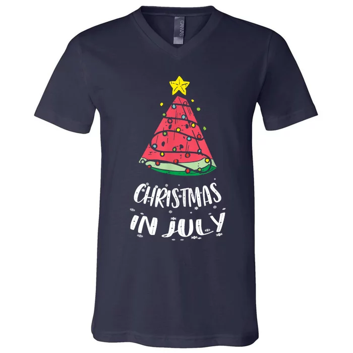 Christmas In July Watermelon Xmas Tree Summer V-Neck T-Shirt