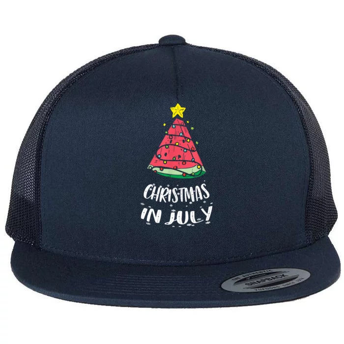 Christmas In July Watermelon Xmas Tree Summer Flat Bill Trucker Hat