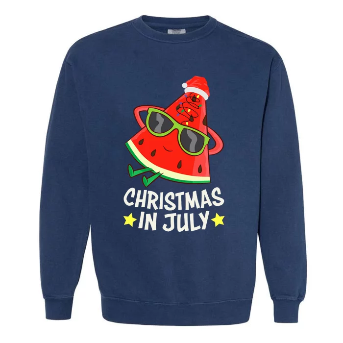 Christmas In July Watermelon Xmas Tree Summer Garment-Dyed Sweatshirt