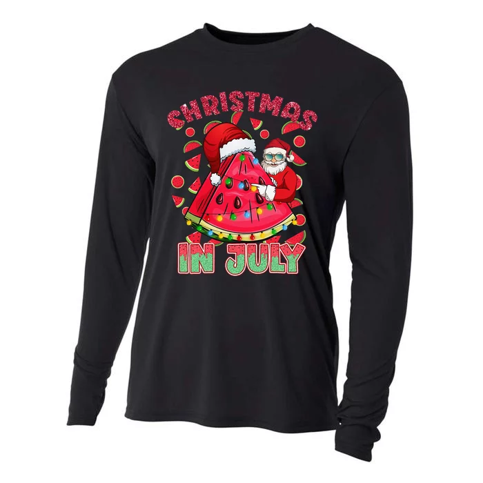 Christmas in July Xmas Watermelon Santa Beach Vacation Cooling Performance Long Sleeve Crew