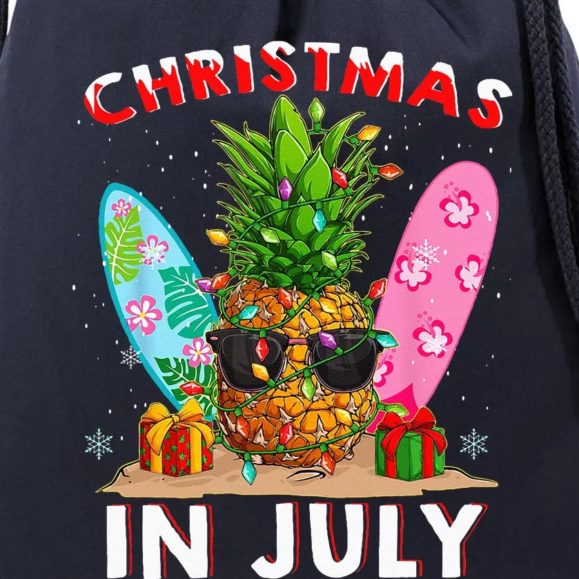 Christmas In July Pineapple Surf Santa Summer Tree Drawstring Bag