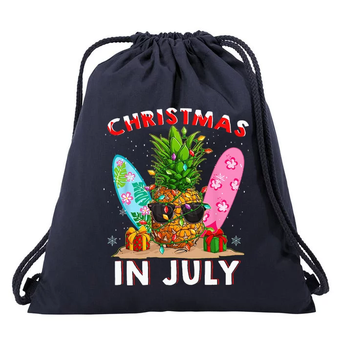 Christmas In July Pineapple Surf Santa Summer Tree Drawstring Bag