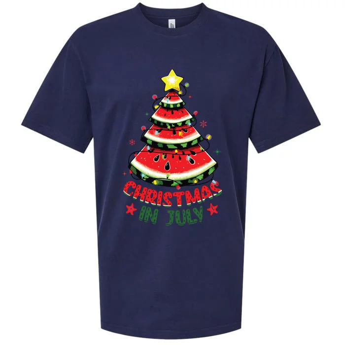 Christmas In July Shirts Watermelon Xmas Tree Sueded Cloud Jersey T-Shirt