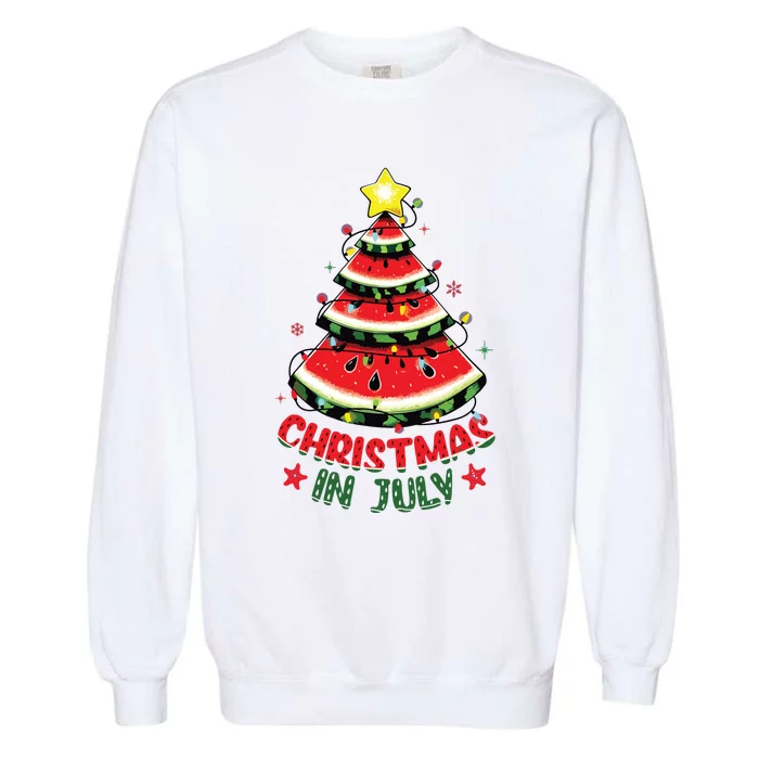 Christmas In July Shirts Watermelon Xmas Tree Garment-Dyed Sweatshirt