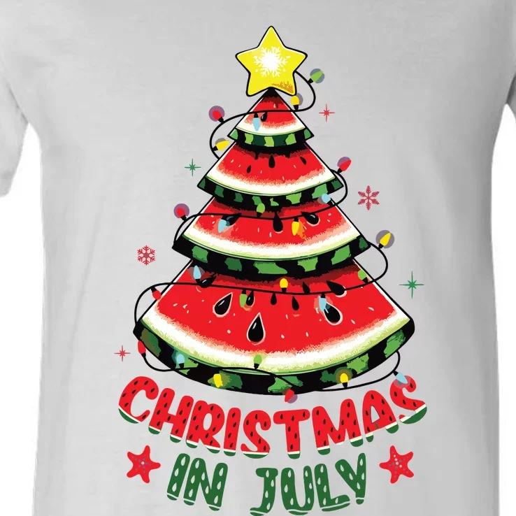 Christmas In July Shirts Watermelon Xmas Tree V-Neck T-Shirt