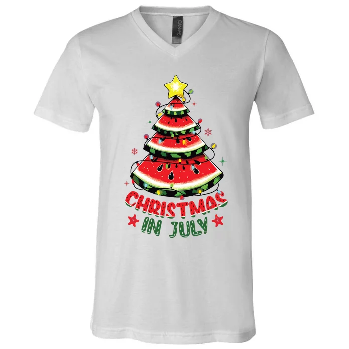 Christmas In July Shirts Watermelon Xmas Tree V-Neck T-Shirt