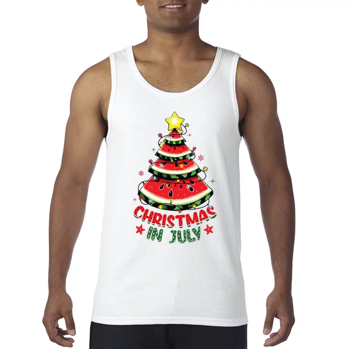 Christmas In July Shirts Watermelon Xmas Tree Tank Top