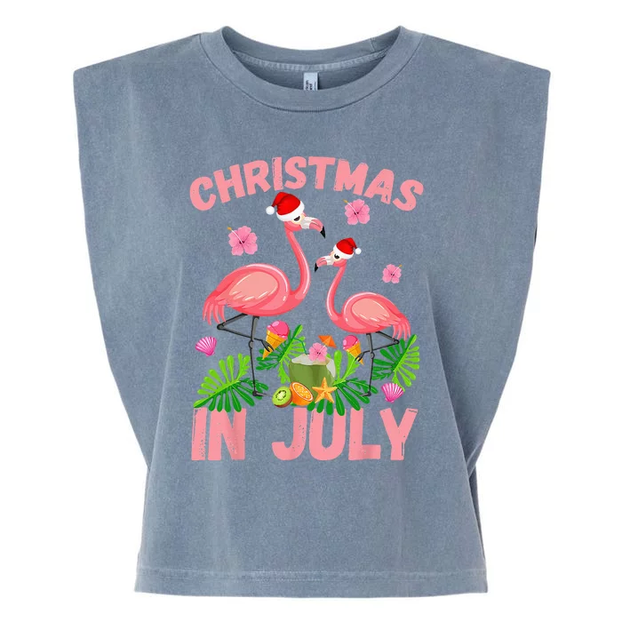 Christmas In July Pink Flamingo Funny Xmas Garment-Dyed Women's Muscle Tee