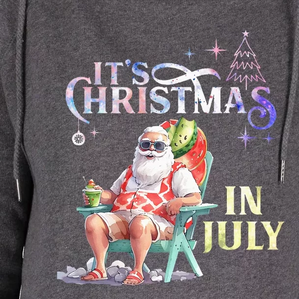 Christmas In July Santa Beach Summer Float Xmas Funny Womens Funnel Neck Pullover Hood