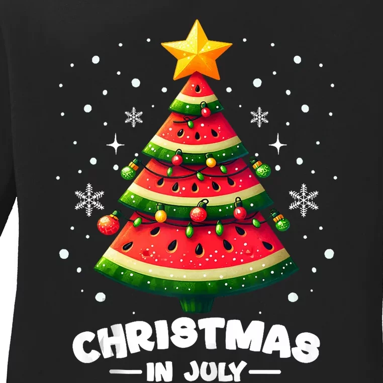 Christmas In July Watermelon Xmas Tree Summer Ladies Long Sleeve Shirt