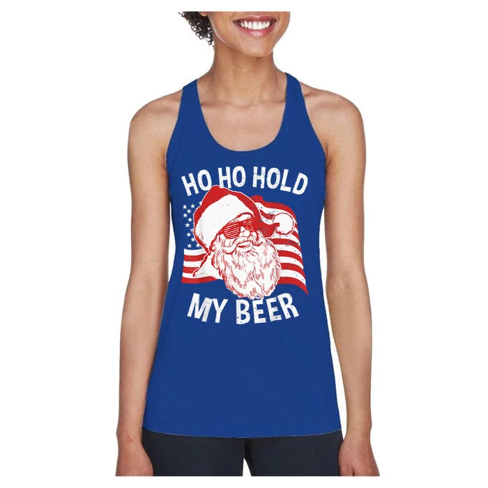 Christmas In July Santa Ho Ho Hold My Beer Drink Lover Women's Racerback Tank