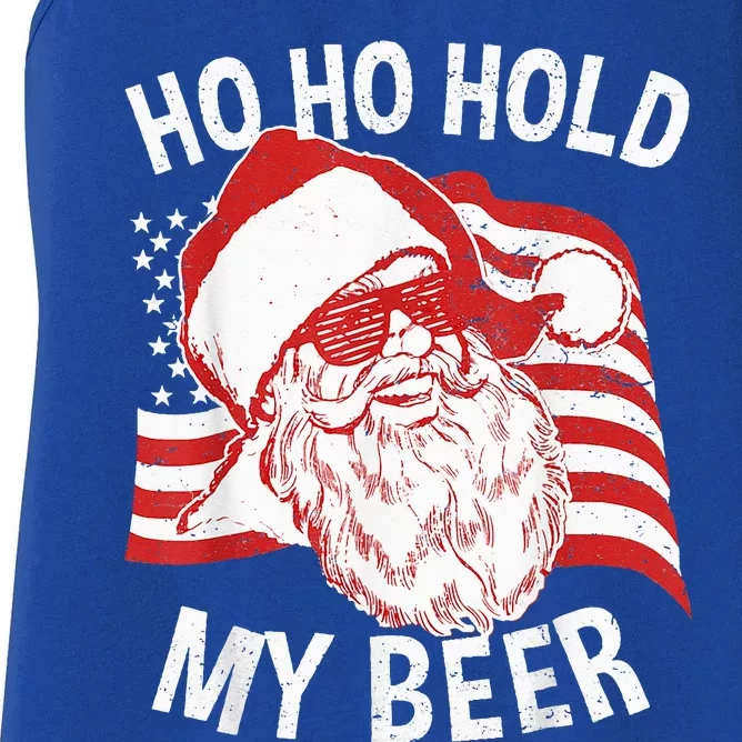 Christmas In July Santa Ho Ho Hold My Beer Drink Lover Women's Racerback Tank