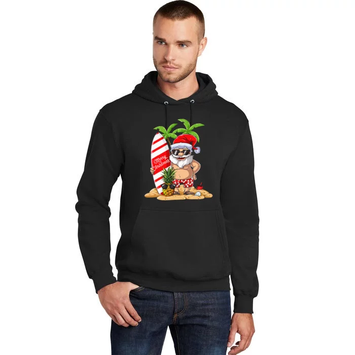 Christmas In July Santa Hawaiian Summer Surf Surfing Surfer Tall Hoodie