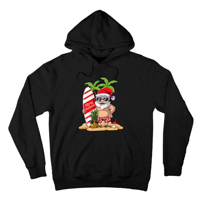 Christmas In July Santa Hawaiian Summer Surf Surfing Surfer Tall Hoodie