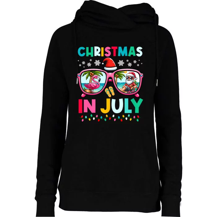 Christmas In July Flamingo Santa Beach Summer Hawaii Womens Funnel Neck Pullover Hood