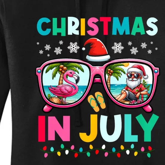 Christmas In July Flamingo Santa Beach Summer Hawaii Women's Pullover Hoodie