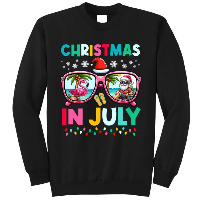 Christmas In July Flamingo Santa Beach Summer Hawaii Tall Sweatshirt