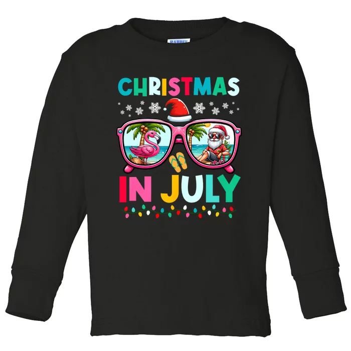 Christmas In July Flamingo Santa Beach Summer Hawaii Toddler Long Sleeve Shirt