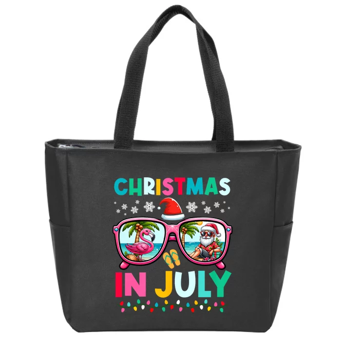 Christmas In July Flamingo Santa Beach Summer Hawaii Zip Tote Bag