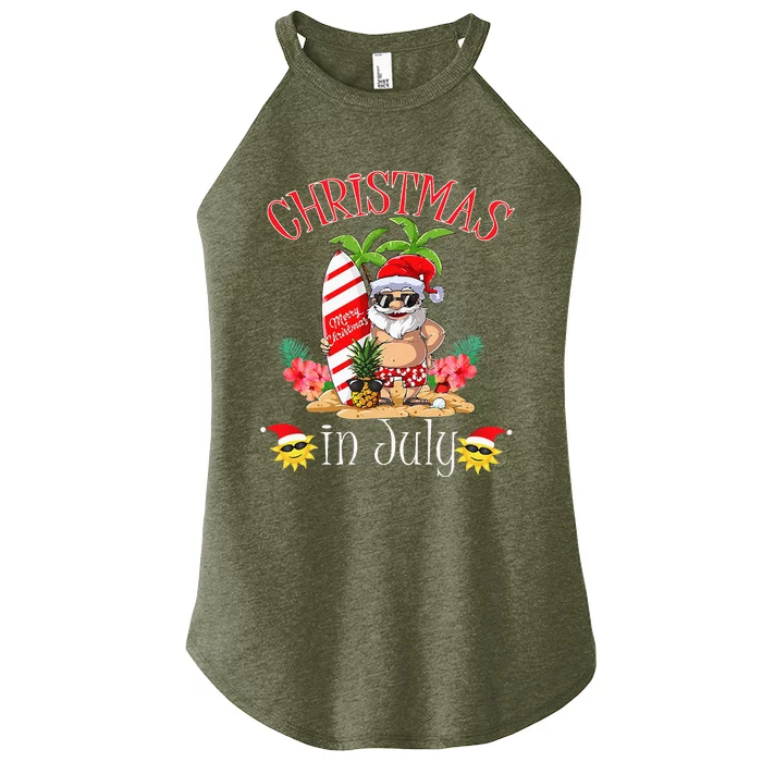 Christmas In July T Funny Santa Summer Beach Vacation Women’s Perfect Tri Rocker Tank