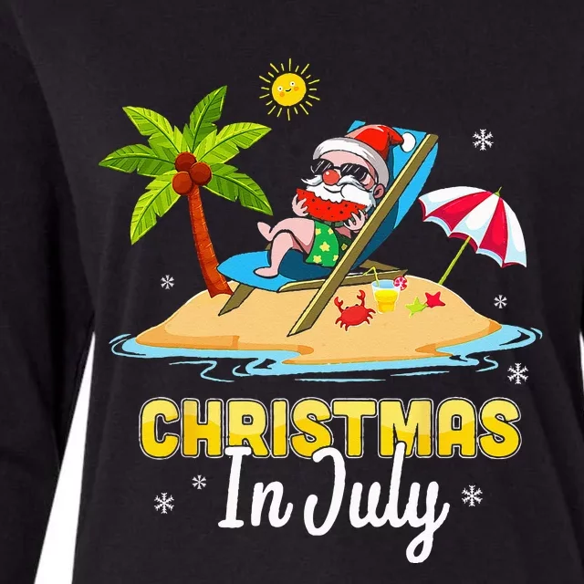 Christmas In July Santa Claus Beach Watermelon Gifts Womens Cotton Relaxed Long Sleeve T-Shirt