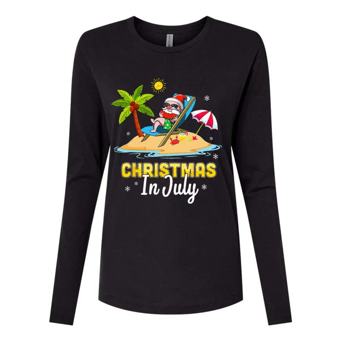 Christmas In July Santa Claus Beach Watermelon Gifts Womens Cotton Relaxed Long Sleeve T-Shirt